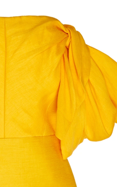 Shop Acler Selkin Drop-shoulder Linen-blend Mini Dress In Yellow