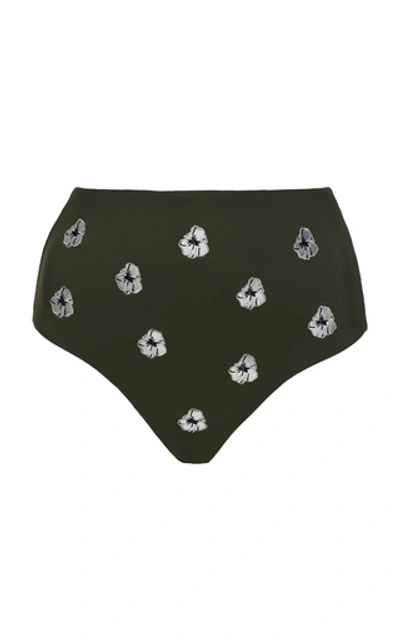 Shop Anemone Embroidered High-rise Bikini Bottom In Green