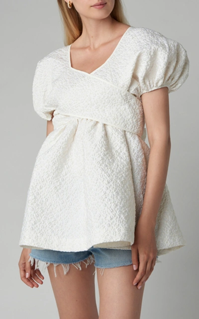 Shop Cecilie Bahnsen Angie Textured Crepe Wrap Blouse In White
