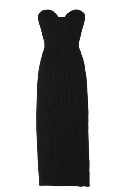 Shop Khaite Loie Ribbed Stretch-knit Midi Dress In Black