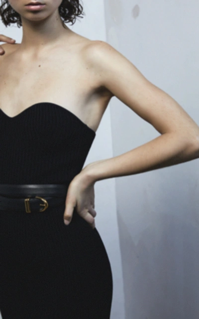 Shop Khaite Loie Ribbed Stretch-knit Midi Dress In Black
