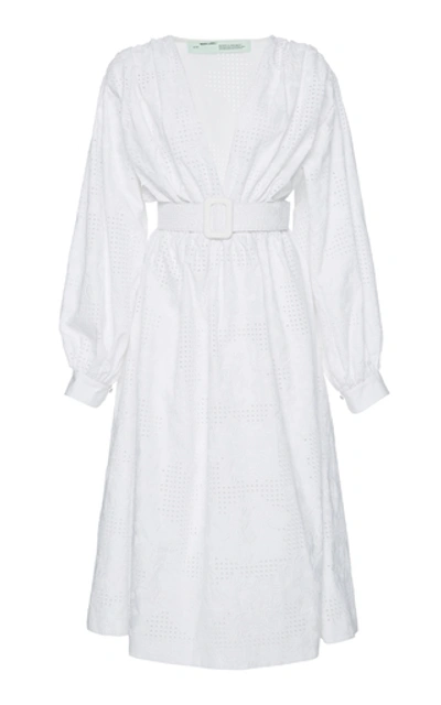 Shop Off-white Belted Cotton-poplin Midi Dress In White