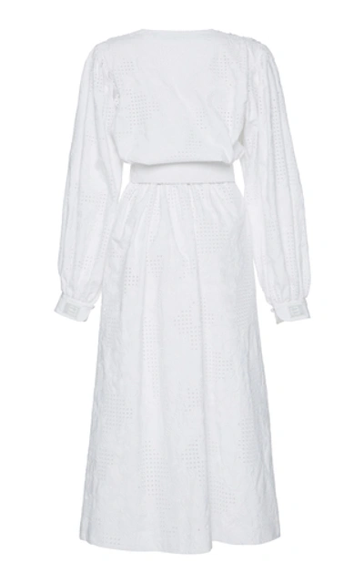 Shop Off-white Belted Cotton-poplin Midi Dress In White