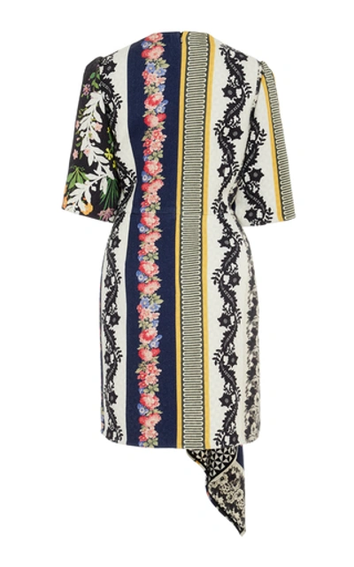 Shop Oscar De La Renta Asymmetric Floral-print Wool-crepe Mini Dress In Multi