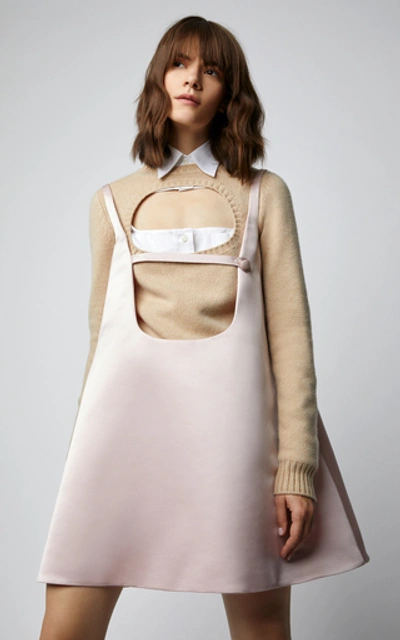 Shop Prada Silk Satin Sleeveless Trapeze Mini Dress In Pink