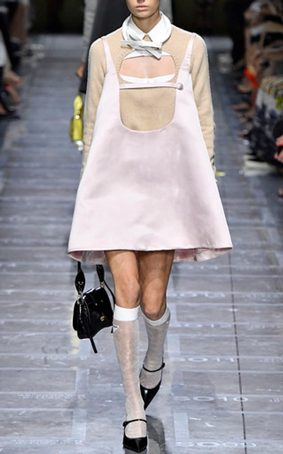 Shop Prada Silk Satin Sleeveless Trapeze Mini Dress In Pink