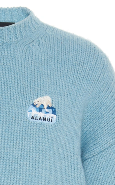 Shop Alanui Global Warming Embroidered Alpaca-blend Sweater In Blue