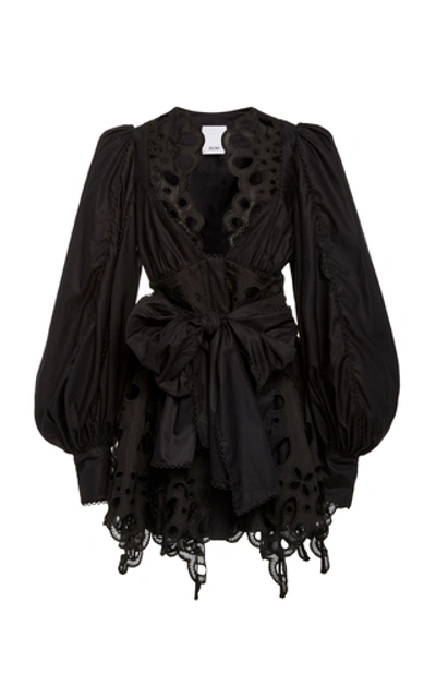 Shop Acler Vicount Tie-front Cotton Broderie-anglaise Dress In Black