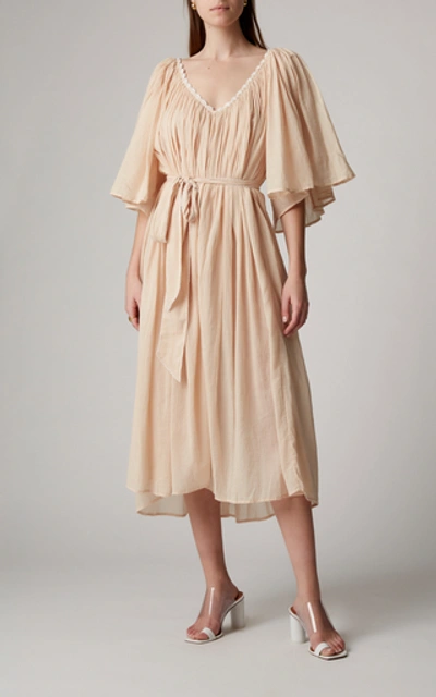 Shop Anaak Isadora Tie-front Cotton-voile Midi Dress In Neutral