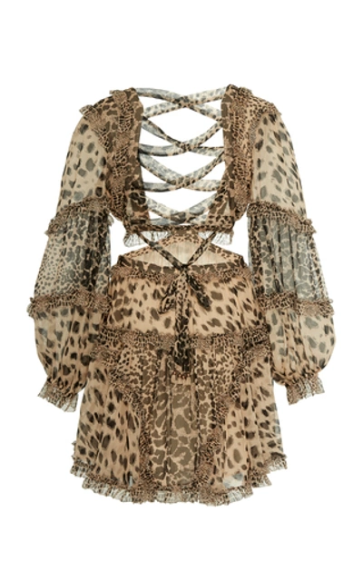 Shop Zimmermann Allia Cutout Leopard-print Chiffon Mini Dress In Animal