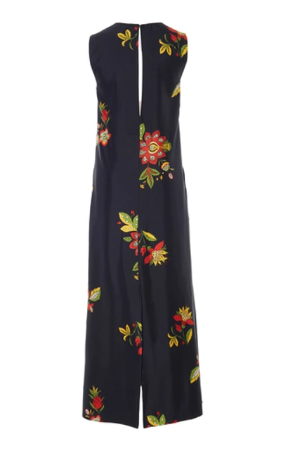Shop La Doublej Floral-print Silk Dress In Navy