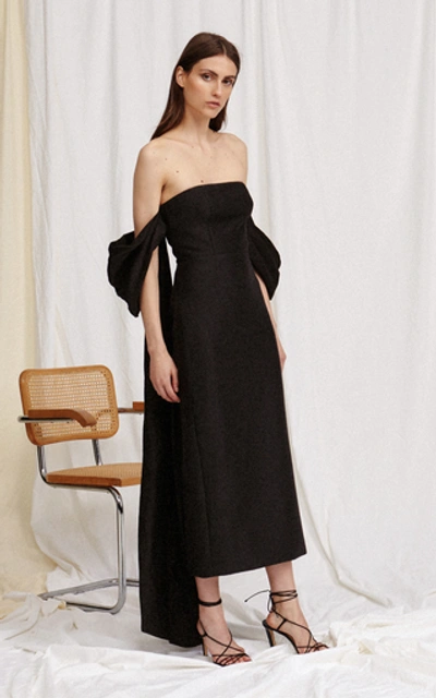 Shop Acler Booth Off-the-shoulder Linen-blend Dress In Black