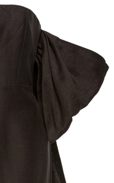 Shop Acler Booth Off-the-shoulder Linen-blend Dress In Black