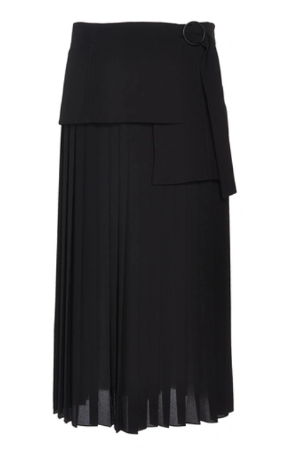 Shop Victoria Victoria Beckham Pleated Crepe Midi Skirt In Black