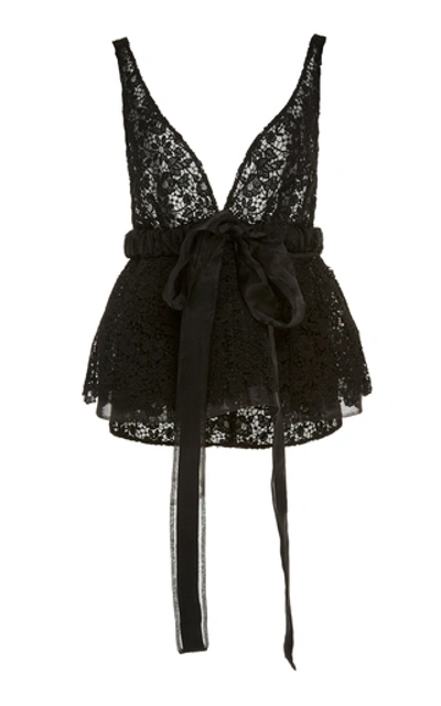 Shop Brock Collection Bow-detailed Peplum Cotton-blend Lace Top In Black