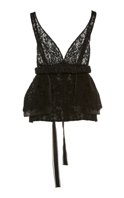 Shop Brock Collection Bow-detailed Peplum Cotton-blend Lace Top In Black