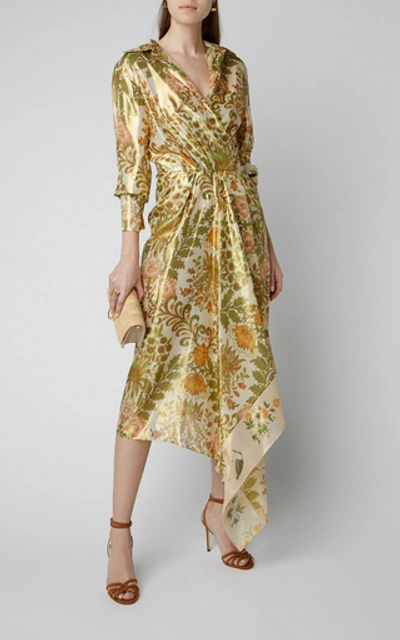 Shop Oscar De La Renta Paisley-print Silk-blend Midi Dress In Yellow