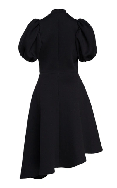Shop Beaufille Leo Asymmetric Puff-sleeve Crepe Midi Dress In Black