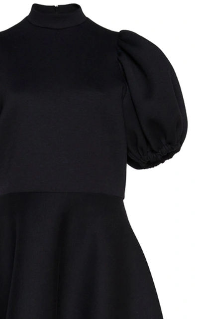 Shop Beaufille Leo Asymmetric Puff-sleeve Crepe Midi Dress In Black