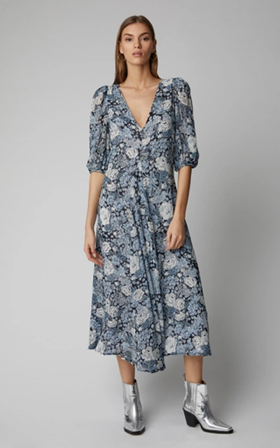 Shop Ganni Printed Georgette Midi Dress In Floral