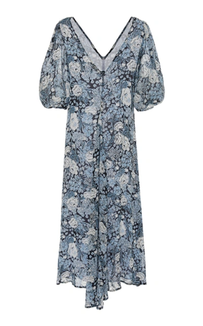 Shop Ganni Printed Georgette Midi Dress In Floral