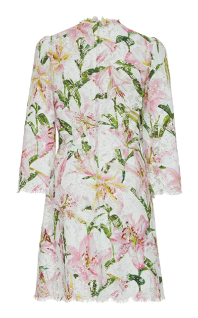 Shop Dolce & Gabbana Lace-trimmed Floral-jacquard Mini Dress