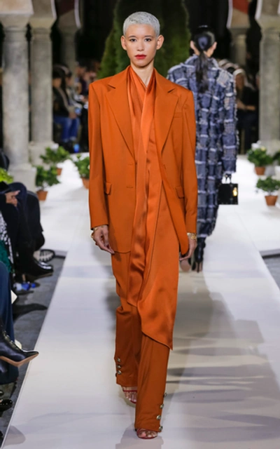 Shop Oscar De La Renta High-waisted Wool-blend Straight-leg Pants In Orange