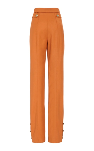 Shop Oscar De La Renta High-waisted Wool-blend Straight-leg Pants In Orange