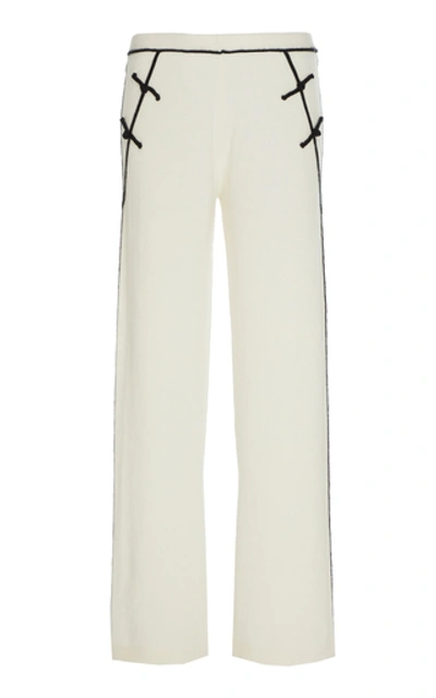 Shop Madeleine Thompson Pallas Embroidered Cashmere Wide-leg Pants In Neutral