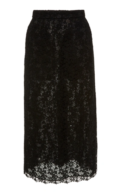 Shop Brock Collection Cotton-blend Lace Midi Skirt In Black