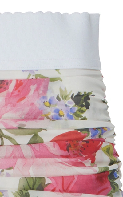Shop Dolce & Gabbana Ruched Floral-print Silk Midi Skirt