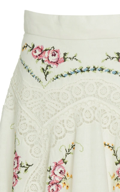 Shop Zimmermann Allia Cross-stitch Linen Midi Skirt In White