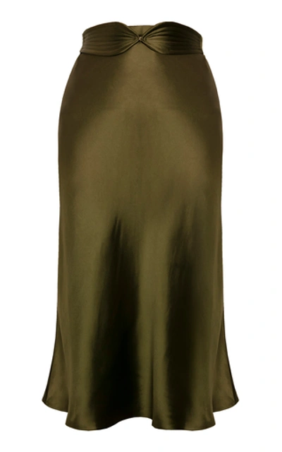 Shop Anna October Aimee Belted Satin Midi Skirt In Green