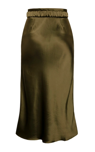 Shop Anna October Aimee Belted Satin Midi Skirt In Green