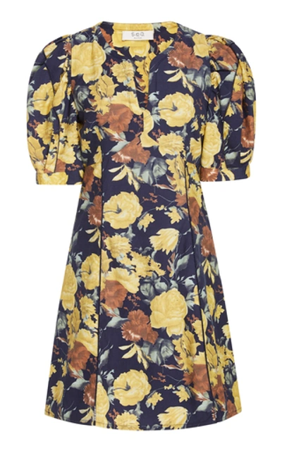 Shop Sea Ella Floral-print Cotton-poplin Mini Dress In Yellow