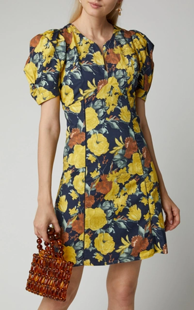 Shop Sea Ella Floral-print Cotton-poplin Mini Dress In Yellow