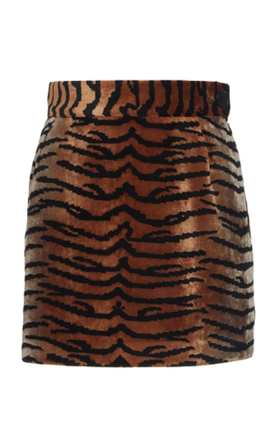 Shop Attico Printed Velvet Mini Skirt In Neutral