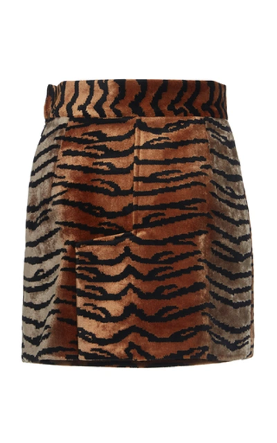 Shop Attico Printed Velvet Mini Skirt In Neutral