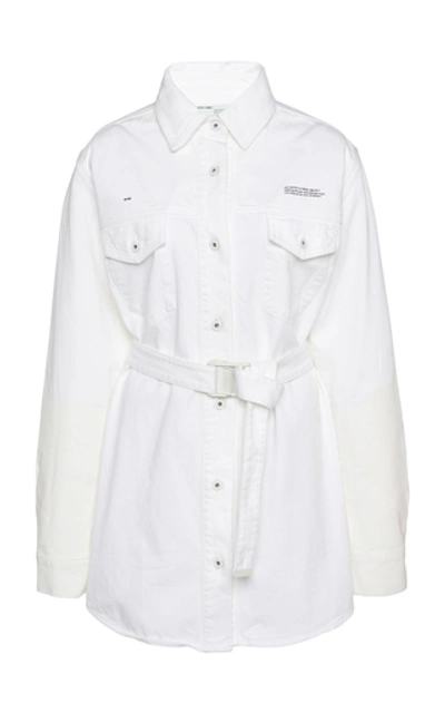 Shop Off-white Cotton Mini Shirt Dress In White