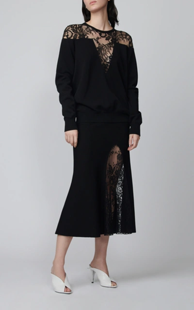 Shop Givenchy Lace-paneled Crepe Top In Black
