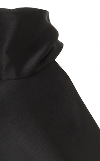 Shop Galvan High-necked Satin Midi Halter Dress In Black