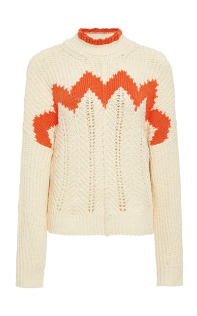 Shop Isabel Marant Bell Intarsia Cotton And Wool-blend Sweater In White