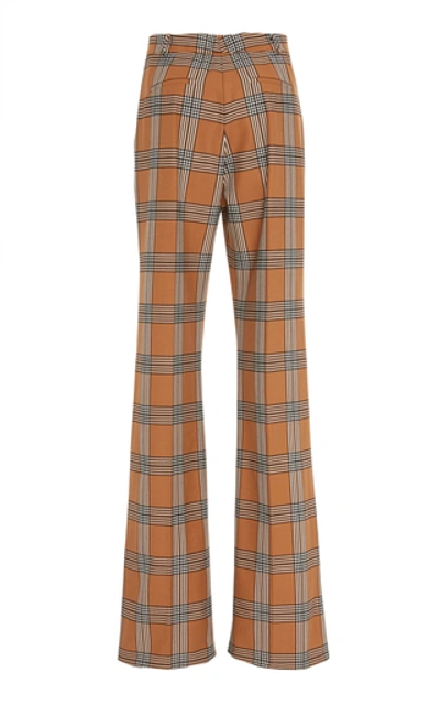 Shop Lela Rose Maggie Plaid Wool-blend Wide-leg Pant In Brown