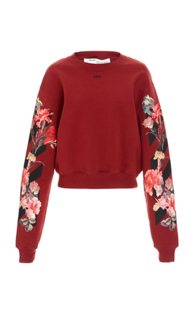 Shop Off-white Floral-print Cotton-jersey Sweatshirt In Red