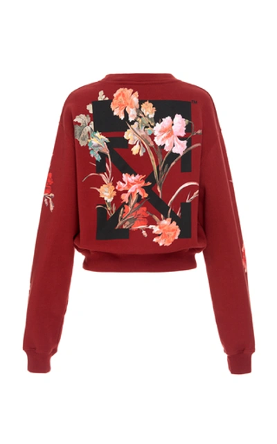 Shop Off-white Floral-print Cotton-jersey Sweatshirt In Red