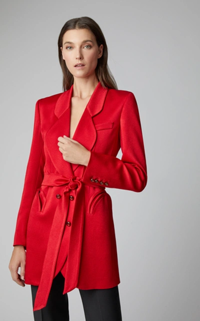 Shop Blazé Milano Royal Delight Tie-waist Crepe Blazer In Red