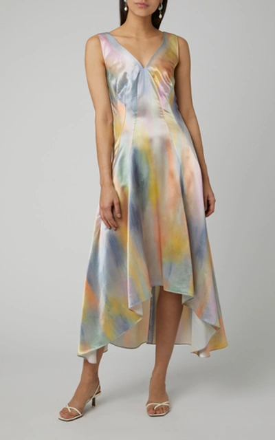Shop Sies Marjan Miriam Asymmetrical Printed Satin Midi Dress In Multi
