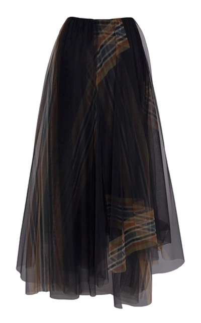 Shop Brunello Cucinelli Striped Tulle Maxi Skirt In Black