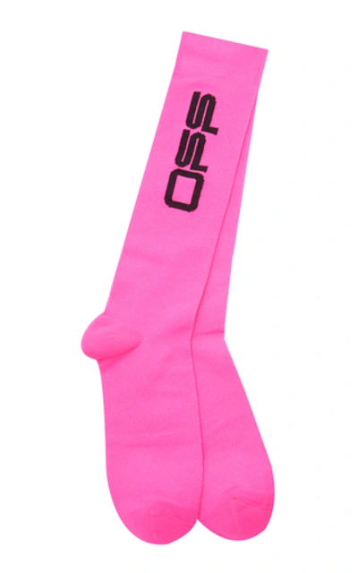 Shop Off-white Logo Print Crew Socks In Pink