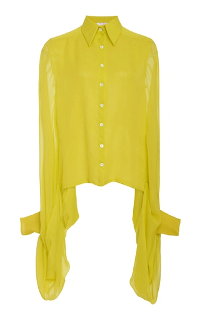 Shop Carolina Herrera Sheer Silk Button-up Blouse In Yellow